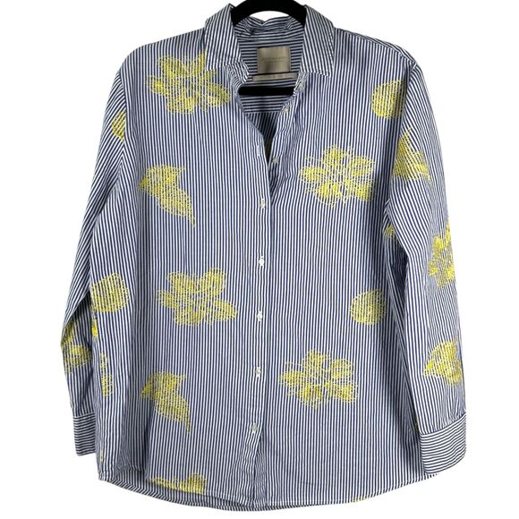Scotch & Soda Palm Cove Stripe Embroidered Flower Button Shirt Women's Medium - Picture 3 of 9
